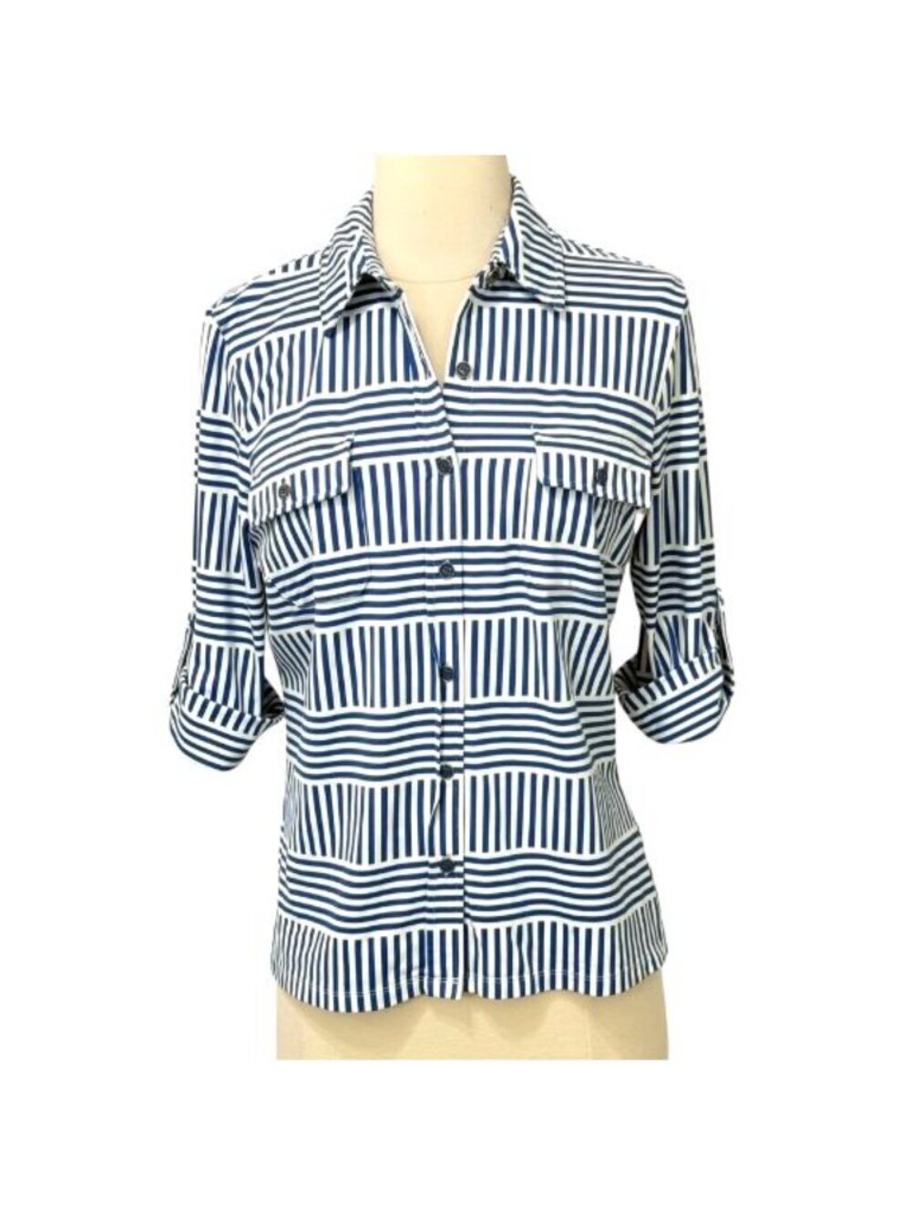 J. McLaughlin Womens Monroe Top Button-up Roll Tab Sleeves Catalina Cloth Size S - Picture 11 of 11